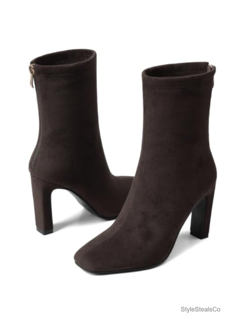 Women's Stretch Faux Suede Ankle Boots Chunky Heel Back Zipper